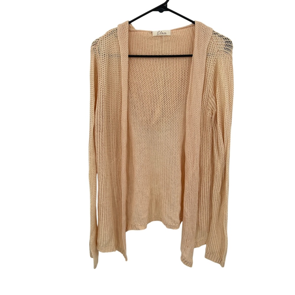 Boho Open Knit‎ Hooded Cardigan M Beige Lightweight Coastal Resort Indie Layer